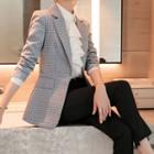 Plaid Blazer / Straight-cut Pants / Ruffled Blouse