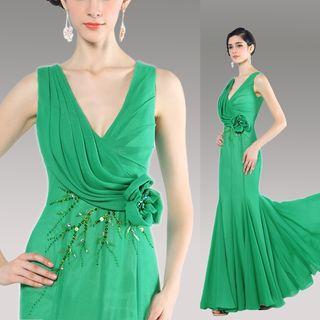 Sequined V-neck Mermaid Evening Gown