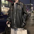 Faux Leather Oversized Lapel Jacket