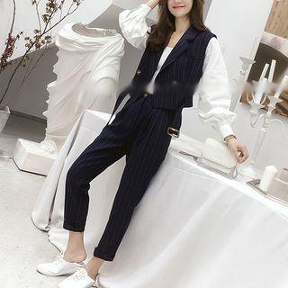 Set: Pinstriped Paneled Blazer + Dress Pants