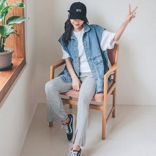 Plus Size Stitched Denim Vest