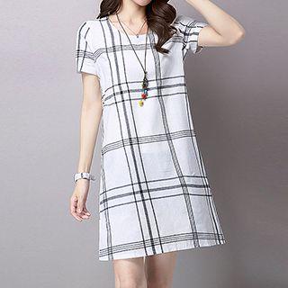 Plaid Short Sleeve T-shirt Dress