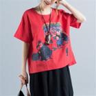 Short-sleeve Ancient People Printed T-shirt