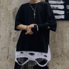 Elbow-sleeve Mock Two-piece Cutout T-shirt
