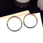 Rainbow Rhinestone Hoop Earring 1 Pair - S925 Sterling Silver Pin - Multicolor - One Size