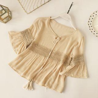 Tasseled Lace Trim 3/4 Sleeve Blouse