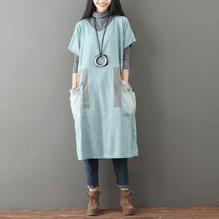 Printed Denim Short-sleeve Midi T-shirt Dress