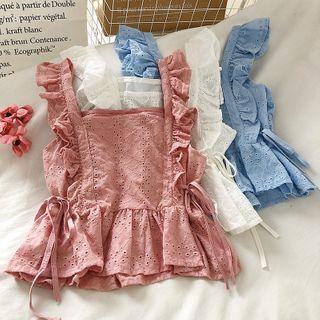 Plain Ruffle Trim Lace Up Sleeveless Top