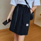 High-waist Double-pocket Plain Cargo Skirt