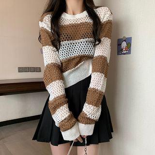 Pointelle Striped Sweater