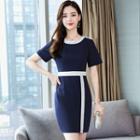 Short-sleeve Contrast Trim Fitted Mini Dress