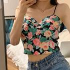 Floral Print Cropped Camisole Top Pink & Green - One Size