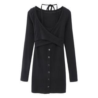 Off-shoulder Mock Two-piece Bodycon Dress