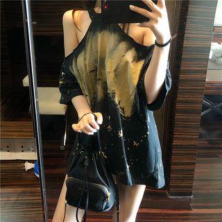 Print Elbow-sleeve Cut Out T-shirt