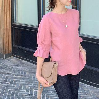 Faux-pearl Detail Zip-back Linen Blouse
