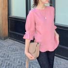 Faux-pearl Detail Zip-back Linen Blouse