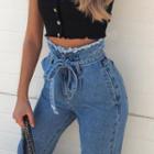 High Waist Front-tied Jeans
