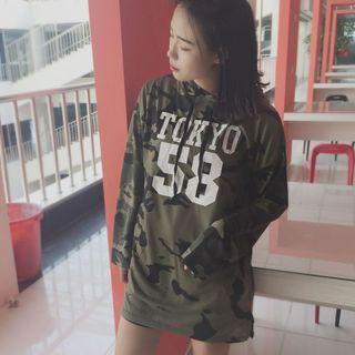 Lettering Camo Hoodie Dress