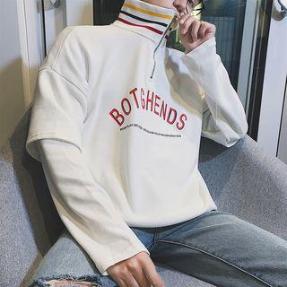 Letter Stripe Turtleneck Long-sleeve Top