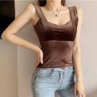 Sleeveless Plain Velvet Top