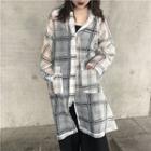 Hooded Zip-up Plaid Long Coat As Shown In Figure - One Size