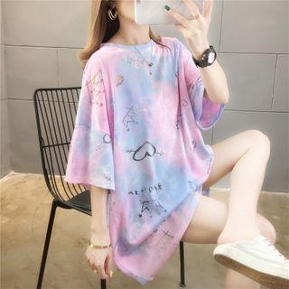 Short-sleeve Heart Print Tie-dyed T-shirt