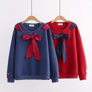 Apple Embroidered Ribbon Accent Sweatshirt