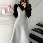 Mock-neck Puff-sleeve T-shirt / Midi Overall Dress