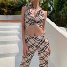 Plaid Cropped Camisole Top / Wide Leg Pants