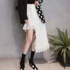 Lace Asymmetric Midi A-line Skirt White - One Size