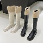 Faux Leather Fleece Panel Platform Tall Boots