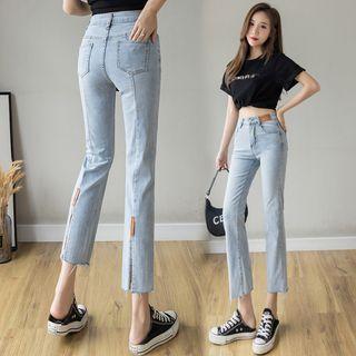 Mid Waist Washed Crop Bootcut Jeans (various Designs)