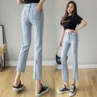 Mid Waist Washed Crop Bootcut Jeans (various Designs)