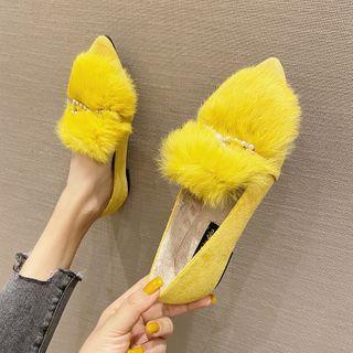 Fluffy Rhinestone Cross Bar Flats