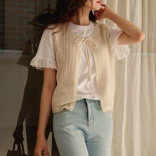 Sleeveless Tie-neck Cardigan