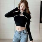 Long-sleeve Frog Button Crop Top