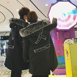 Couple Matching Faux Fur Trim Hooded Coat