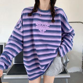 Butterfly Heart Print Striped T-shirt