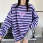 Butterfly Heart Print Striped T-shirt