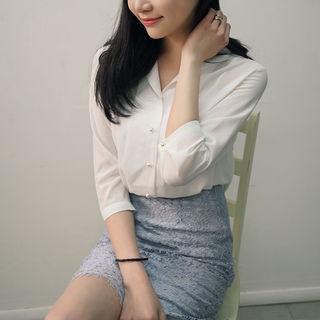 3/4-sleeve Faux-pearl Detail Blouse