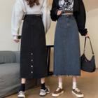 High-waist Back Button-up Denim Midi Skirt