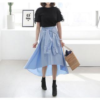 Tie-front Dip-back A-line Long Skirt