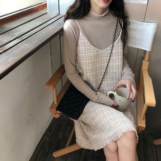 Mock Neck Long-sleeve T-shirt / Strappy Midi Dress