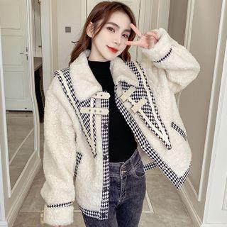 Checkered Panel Faux Shearling Jacket
