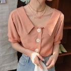 Short-sleeve Buttoned Wide-collar Blouse