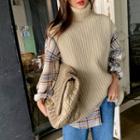 Turtleneck Woolen Rib-knit Vest Ivory - One Size