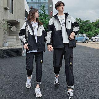 Couple Matching Hooded Logo Zip Jacket / Cargo Pants