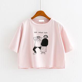 Cartoon Print Short-sleeve Cropped T-shirt