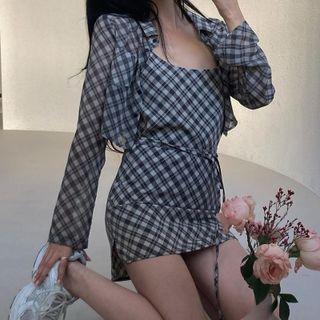 Spaghetti Strap Plaid Mini Dress / Shirt