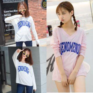 Lettering V-neck Long-sleeve T-shirt